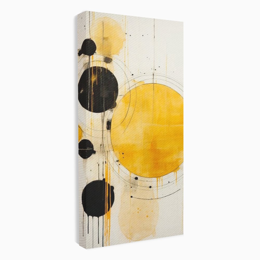 Tablou canvas cu tablou canvas cu cercuri galbene si negre, fara rama, pe sasiu de lemn